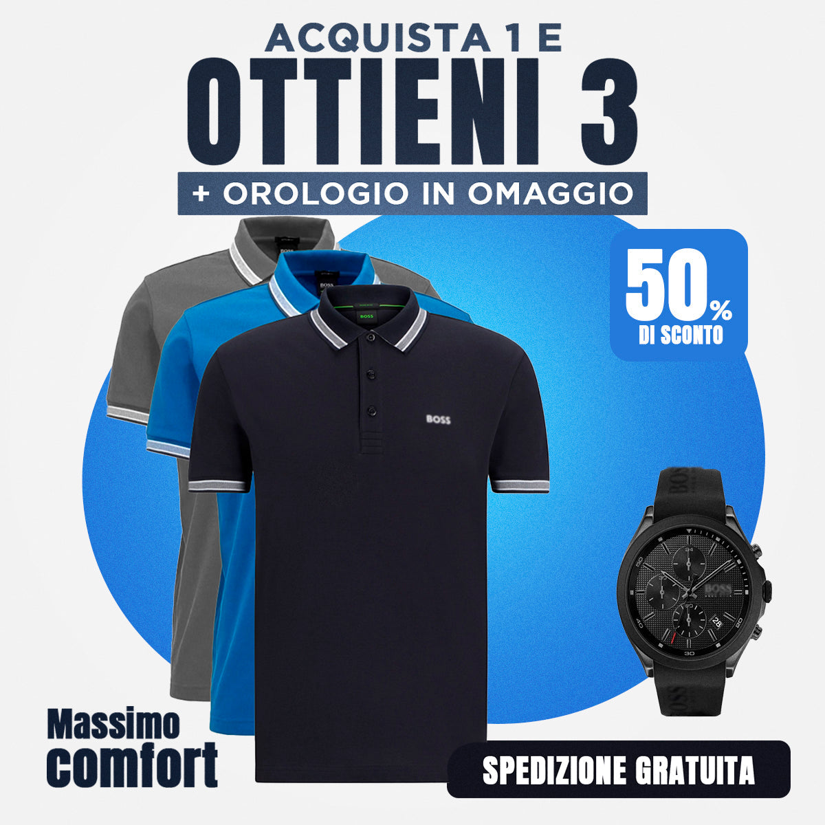 [PAGHI 1 NE OBTENETE 4] Kit 3 T-Shirt Boss Essential + Orologio Boss in Regalo