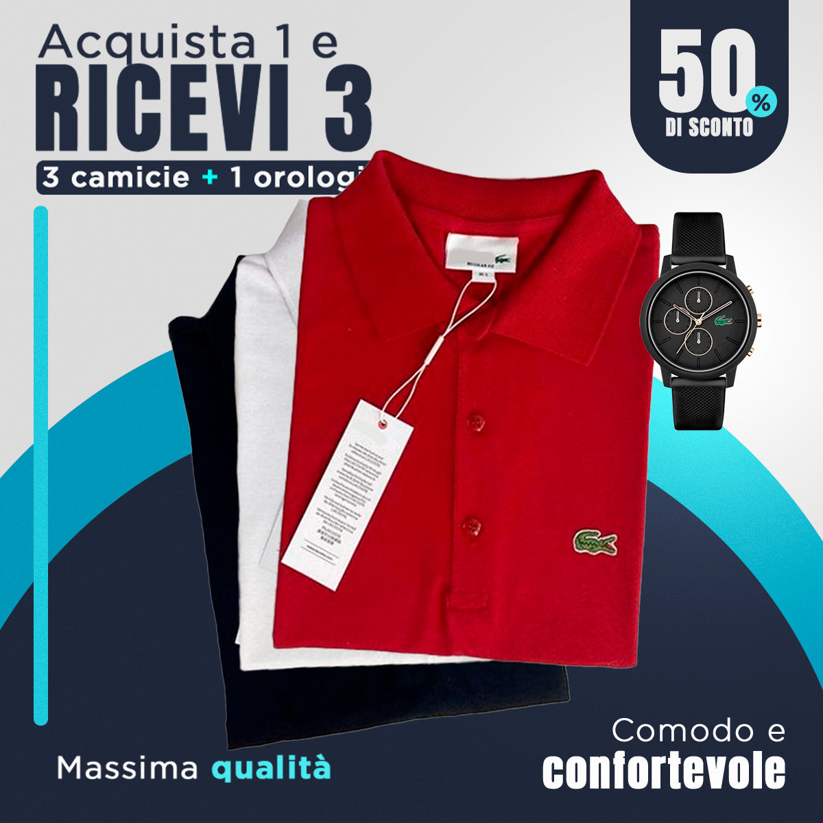 [COMPRA 1 E RICEVI 4] Kit di 3 T-shirt LCT + Orologio LCT in regalo