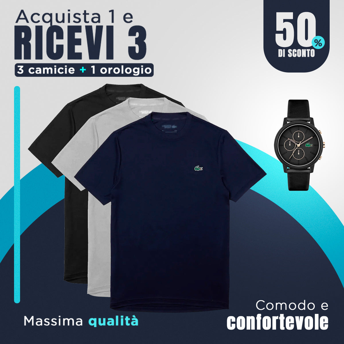 [COMPRA 1 E RICEVI 4] Kit 3 T-shirt LCT Essential + Orologio LCT in regalo